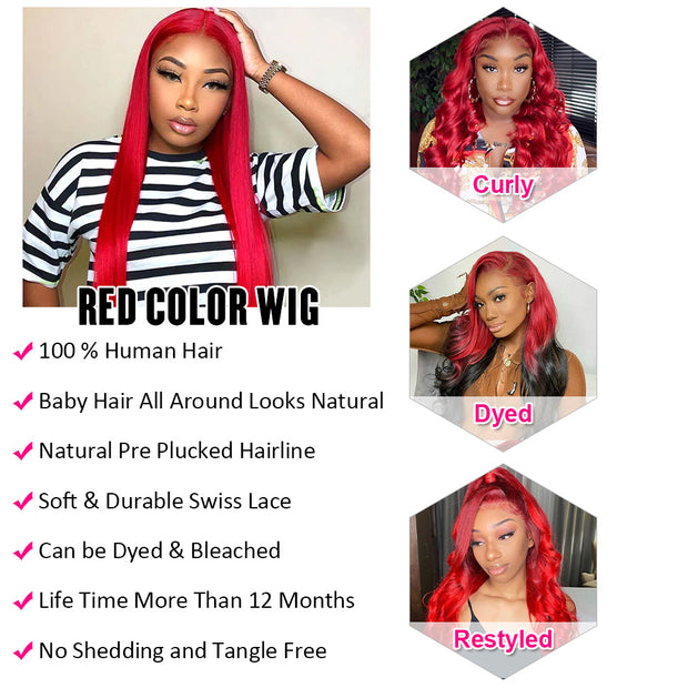 Red Lace Front Human Hair Wigs 13x4/13x6 Body Wave & Straight Wig Glueless Frontal Wig