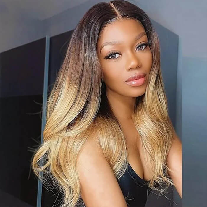 Gorgeous Ombre Color T1B/4/27 Body Wave Undetectable HD Lace Frontal Wigs Pre Plucked