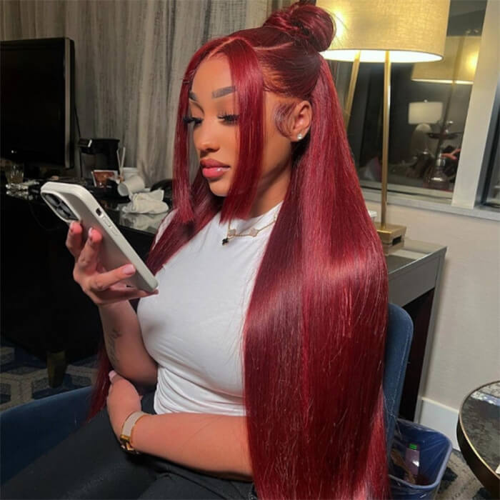 Straight wig Long 22 inches Straight Natural Human Hair Lace Wig Isabella  main image 2