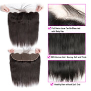 10"-30" Brazilian Straight Virgin Hair Weave 3 Bundles With Lace Frontal 13x4 Ear To Ear