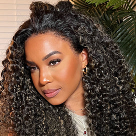 Blonde Highlight Wigs Curly Human Hair Frontal Wig 13x4 Undetectable Lace Front Wigs