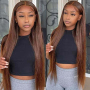 #4 Brown Wig Straight & Body Wave Natural Human Hair Wig Colored Lace Front Wigs