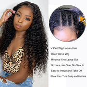 No Leave Out V/U Part Wig Deep Wave Human Hair Wigs Beginnger Friendly Easy Install