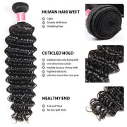 Peruvian Deep Wave Virgin Hair Weave 3 Bundles With 13*4 Lace Frontal