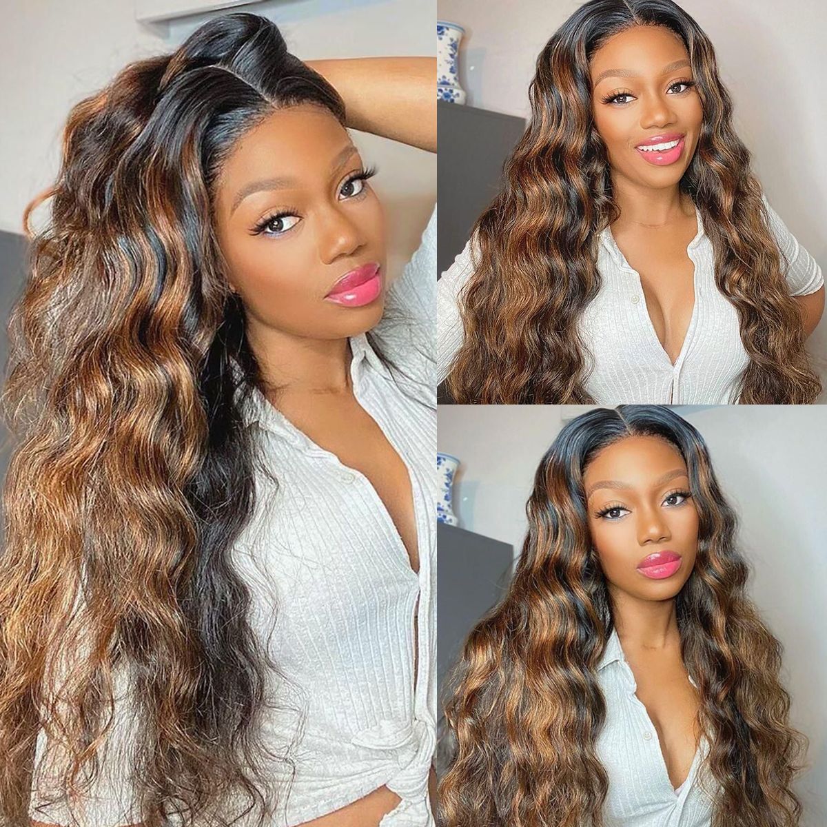 4/27 Honey Blonde Wig 13*4 Lace Front Wigs Human Hair Body Wave Ombre Wig