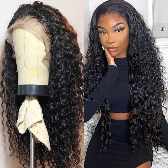 Water Wave Lace Frontal Wigs 100% High Quality Virgin Human Hair Wigs 150% Density