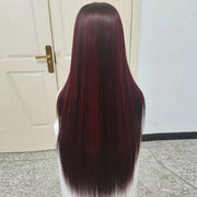 Black Wig With 99J Burgundy Highlight Mixed Colored 13*4/5x5 HD Lace Front Wigs Money Piece Hair