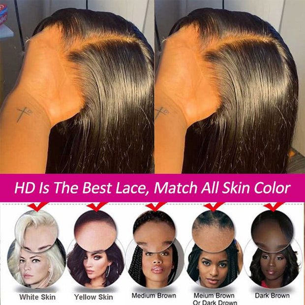 5x5 HD Invisible Lace Closure Wigs Straight Hair Glueless Human Hair Wigs For Women