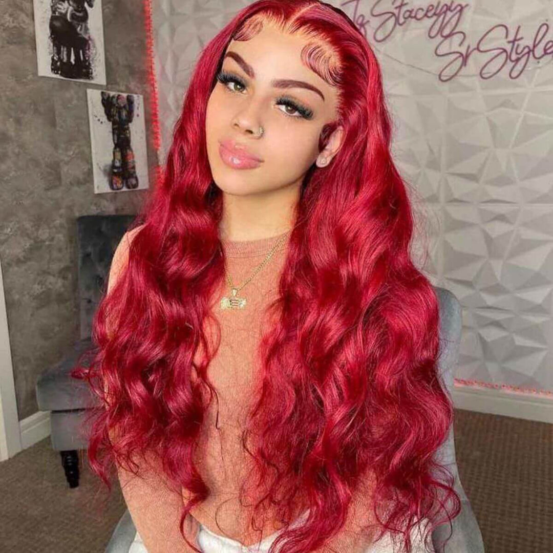 Red Color Lace Front Wigs Body Wave Skin Melt HD Lace Human 
