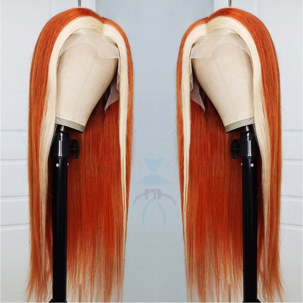 Ginger Wig With Blonde Highlights Colored Lace Front Wigs Straight Ombre Human Hair Wigs