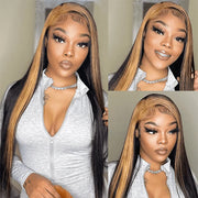 Skunk Stripe Wig With Honey Blonde Highlights Straight Hair HD Lace Front Wigs With Streaks In Front