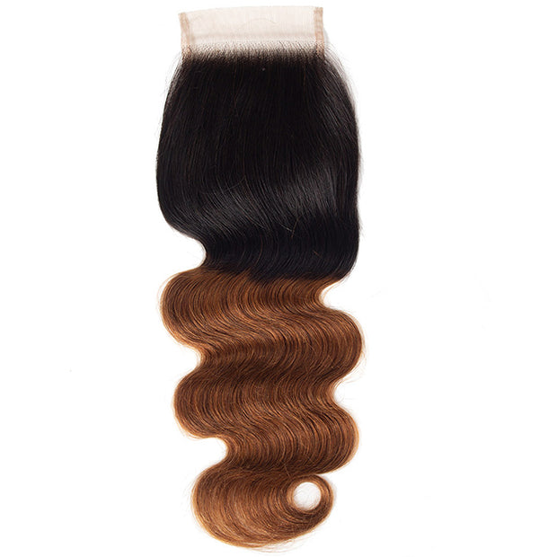 Ombre T1B/30 Body Wave 4x4 Free Part HD Transparent Lace Closure 100% Human Hair