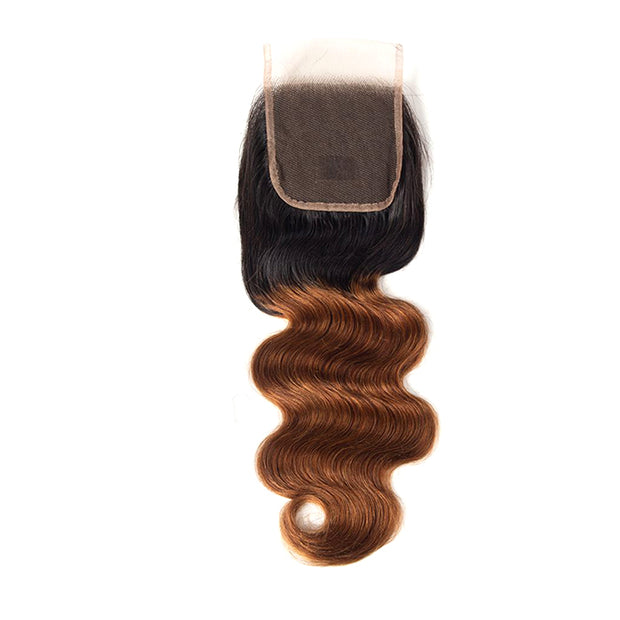 Ombre T1B/30 Body Wave 4x4 Free Part HD Transparent Lace Closure 100% Human Hair