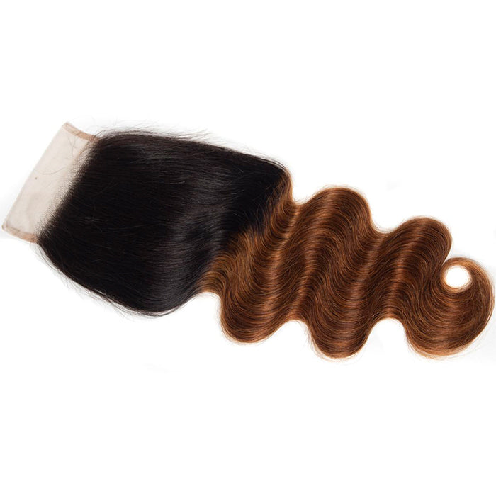 Ombre T1B/30 Body Wave 4x4 Free Part HD Transparent Lace Closure 100% Human Hair