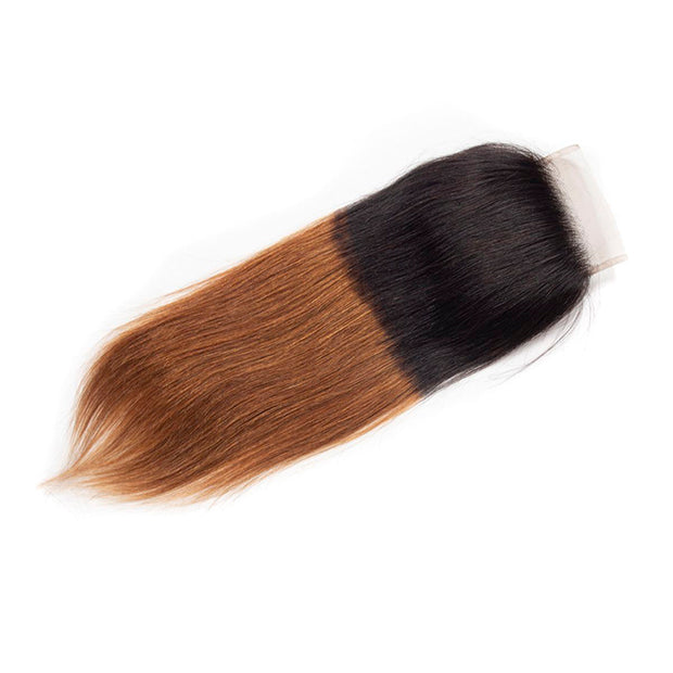 Ombre T1b/30 Straight Hair 3 Bundles with Closure Free Part Virgin Human Hair Free Part