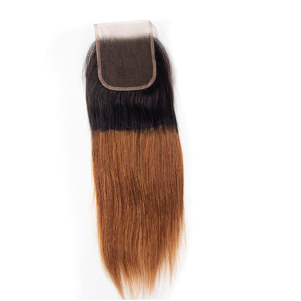 Ombre T1b/30 Straight Hair 3 Bundles with Closure Free Part Virgin Human Hair Free Part