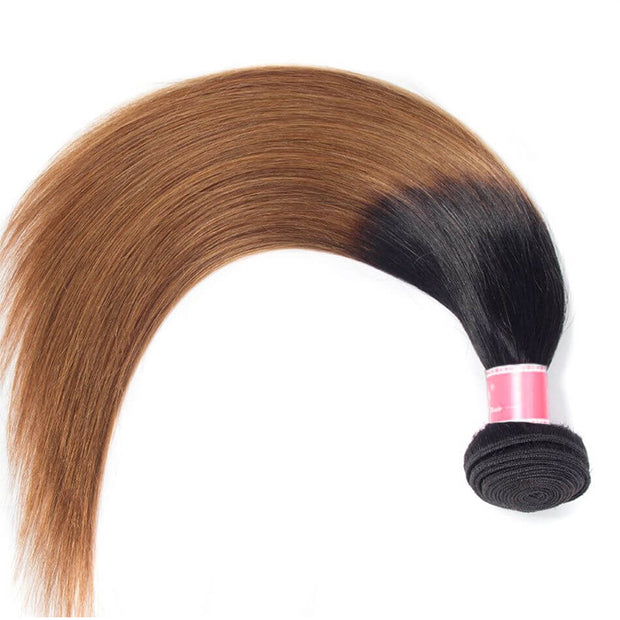 Ombre T1b/30 Straight Hair 3 Bundles with Closure Free Part Virgin Human Hair Free Part