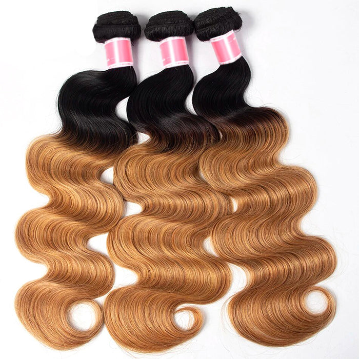 Ombre Malaysian Virgin Hair Body Wave 3/4 Bundles Deal Two Tone T1B/27 Human Hair Weave Extensions