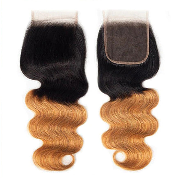 Ombre T1B/27 Body Wave 4x4 Free Part HD Transparent Lace Closure 100% Human Hair Lace Closure