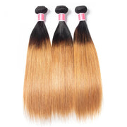 Ombre T1b/27 Straight Hair 3 Bundles with Closure Free Part Virgin Human Hair Free Part