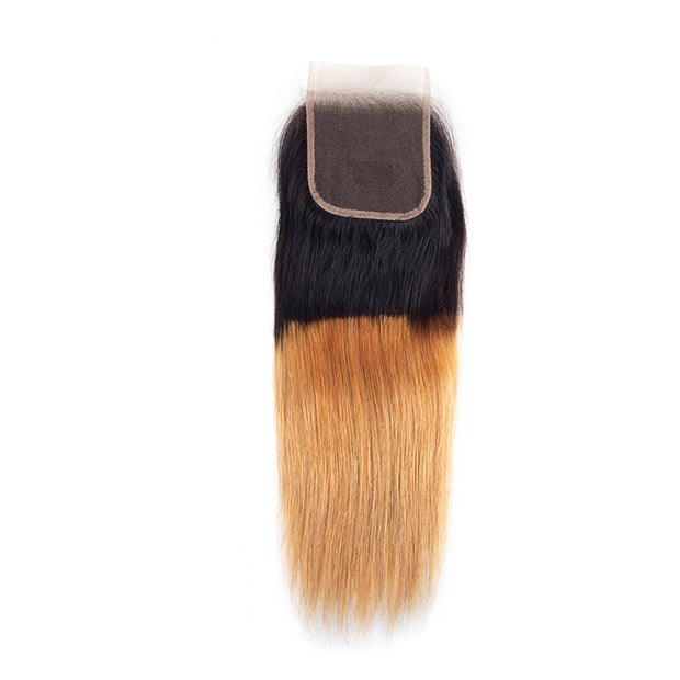 Ombre T1B/27 Straight Hair Free Part 4x4 HD Transparent Lace Closure 100% Human Hair Lace Closure