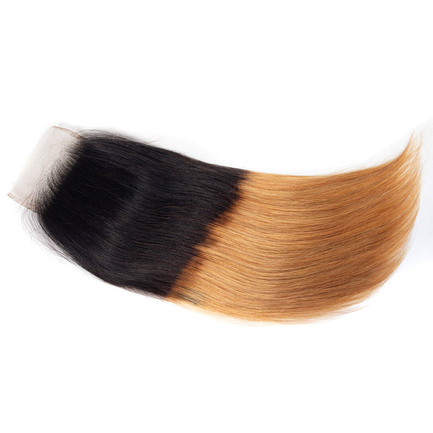 Ombre T1B/27 Straight Hair Free Part 4x4 HD Transparent Lace Closure 100% Human Hair Lace Closure