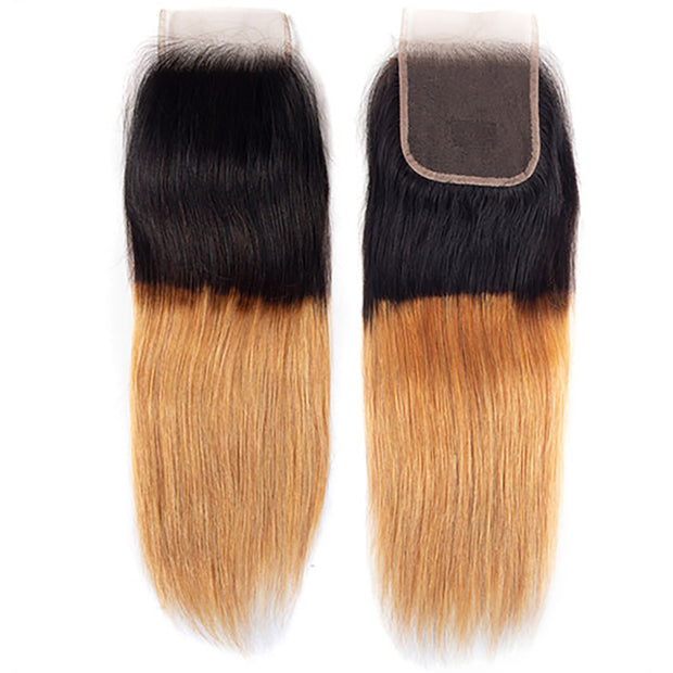 Ombre T1B/27 Straight Hair Free Part 4x4 HD Transparent Lace Closure 100% Human Hair Lace Closure