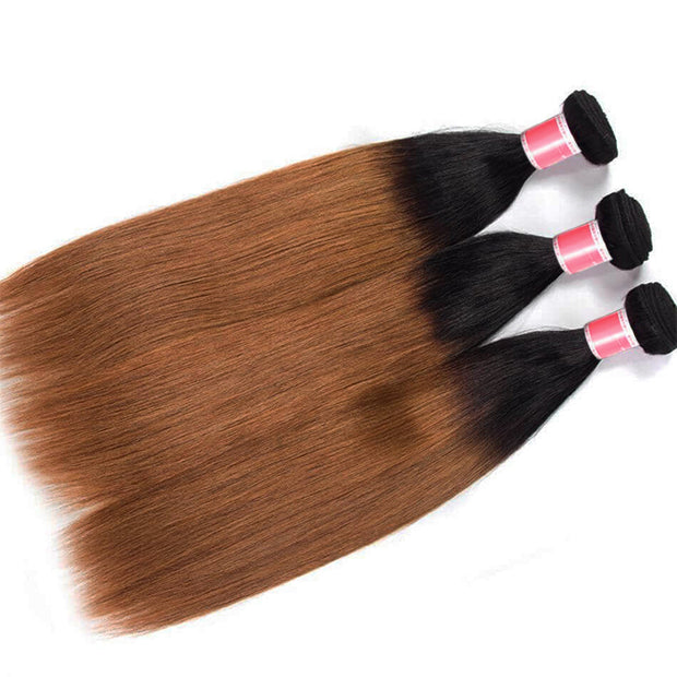 Ombre Malaysian Virgin Straight Hair 3/4 Bundles Deal Two Tone 1B/30 Human Hair Weave Extensions