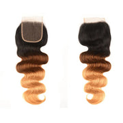 Ombre T1b/4/27 Body Wave 3 Bundles with Closure 100% Unprocessed Virgin Human Hair Free Part