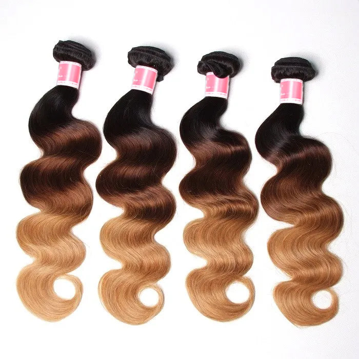 T1B/4/27 Ombre Peruvian Body Wave Human Hair 3/4 Bundles 10A Unprocessed Virgin Hair Weave Bundles