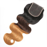 T1B/4/27 Ombre Body Weave Hair Free Part 4x4 HD Transparent Lace Closure Virgin Human Hair