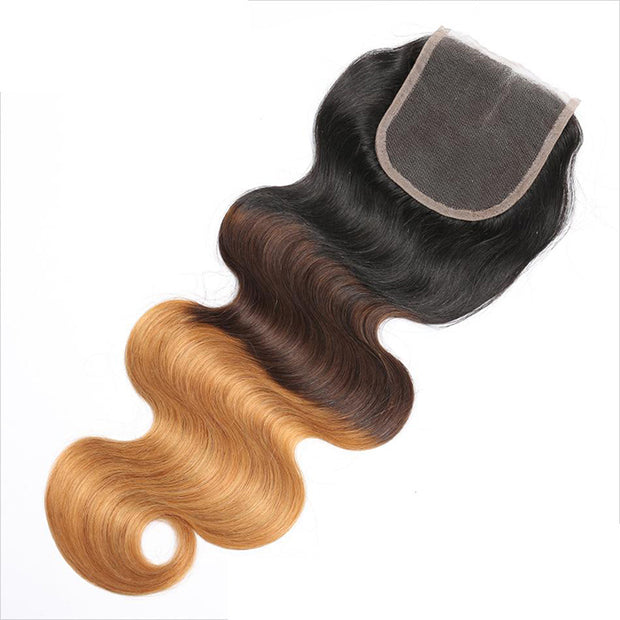 T1B/4/27 Ombre Body Weave Hair Free Part 4x4 HD Transparent Lace Closure Virgin Human Hair