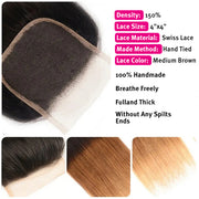 T1B/4/27 Ombre Straight Hair Free Part 4x4 HD Transparent Lace Closure Virgin Human Hair