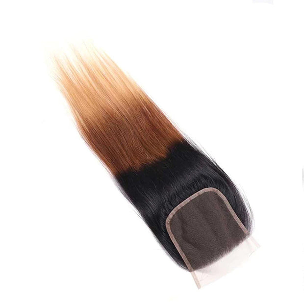 T1B/4/27 Ombre Straight Hair Free Part 4x4 HD Transparent Lace Closure Virgin Human Hair