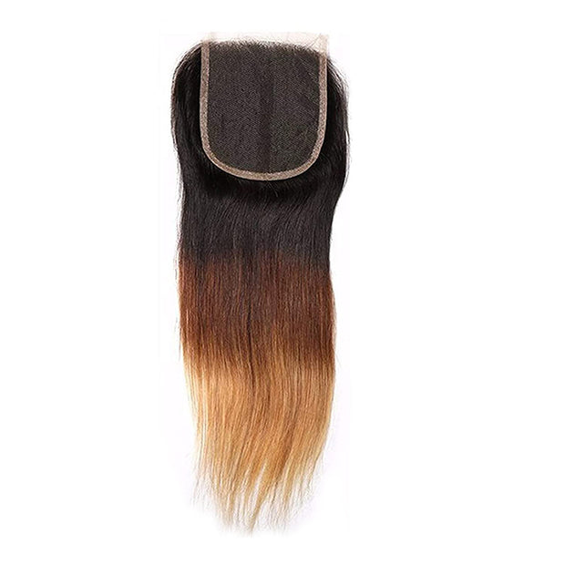 T1B/4/27 Ombre Straight Hair Free Part 4x4 HD Transparent Lace Closure Virgin Human Hair
