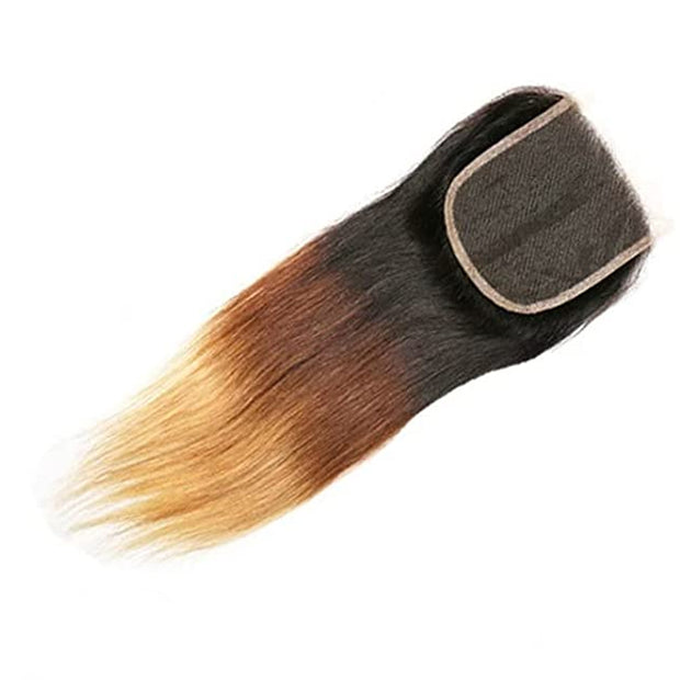 T1B/4/27 Ombre Straight Hair Free Part 4x4 HD Transparent Lace Closure Virgin Human Hair