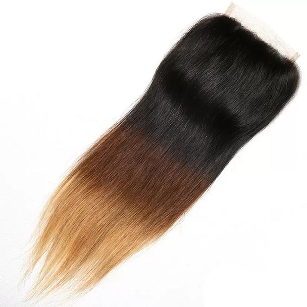 T1B/4/27 Ombre Straight Hair Free Part 4x4 HD Transparent Lace Closure Virgin Human Hair