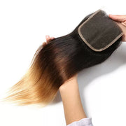 T1B/4/27 Ombre Straight Hair Free Part 4x4 HD Transparent Lace Closure Virgin Human Hair