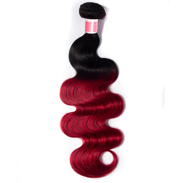 Ombre T1B/99J Brazilian Virgin Body Wave 3/4 Bundles 10A Burgundy Human Hair Weave