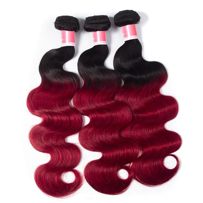 Ombre T1B/99J Brazilian Virgin Body Wave 3/4 Bundles 10A 