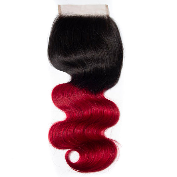 Ombre T1B/99J Body Wave 4x4 Free Part HD Transparent Lace Closure 1 Piece