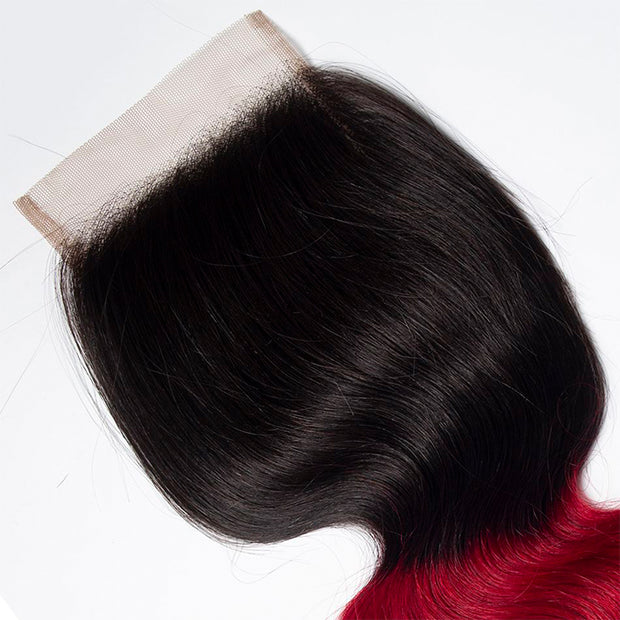 Ombre T1B/99J Body Wave 4x4 Free Part HD Transparent Lace Closure 1 Piece