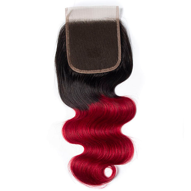 Ombre T1B/99J Body Wave 4x4 Free Part HD Transparent Lace Closure 1 Piece