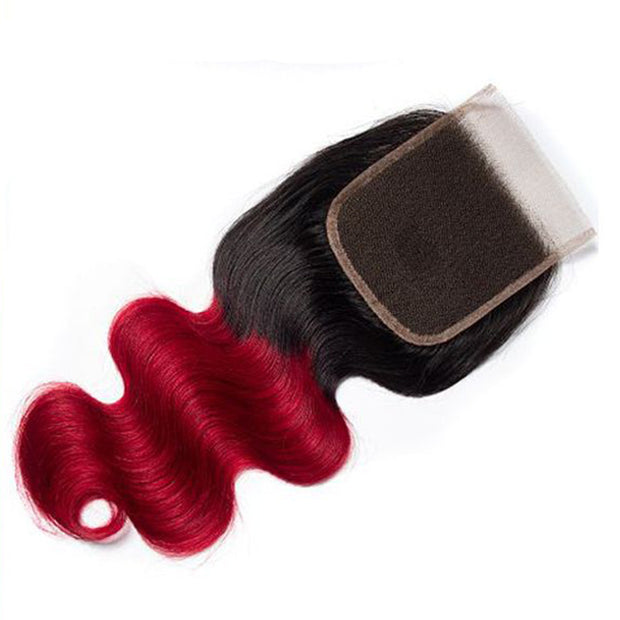 Ombre T1B/99J Body Wave 4x4 Free Part HD Transparent Lace Closure 1 Piece