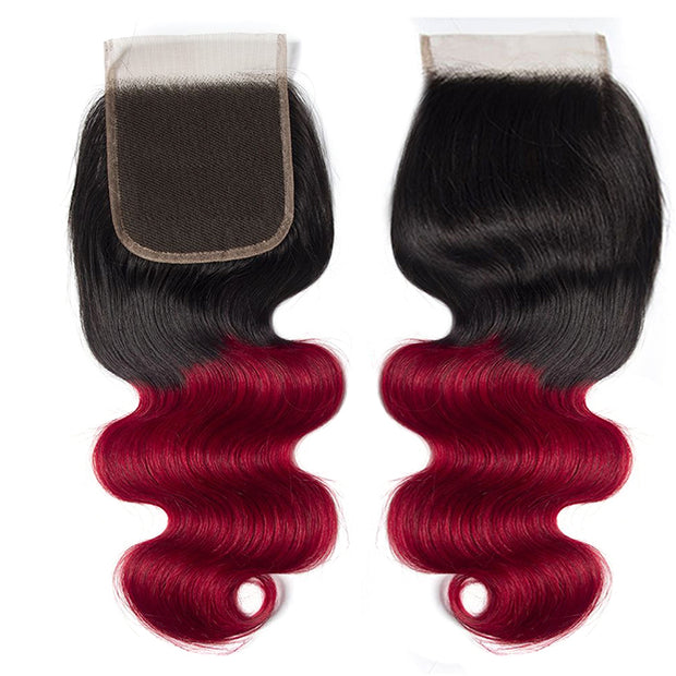 Ombre T1B/99J Body Wave 4x4 Free Part HD Transparent Lace Closure 1 Piece