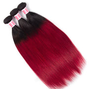 Ombre T1b/99J Straight Hair 3 Bundles with Closure Free Part Virgin Human Hair Free Part