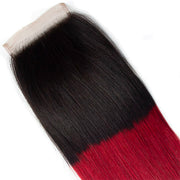 Ombre T1B/99J Straight Hair 4x4 Free Part HD Transparent Lace Closure 1 Piece