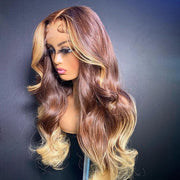 T4/27 Ombre Wigs with Blonde Skunk Stripe Body Wave 13*4/4*4 Lace Front Wig Ombre Blonde Highlight Human Hair Wigs