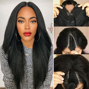 V/U Part Wig Natural Kinky Straight Glueless Wigs 100% Human Hair Meets Real Scalp Natural Density