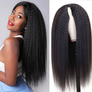 V/U Part Wig Natural Kinky Straight Glueless Wigs 100% Human Hair Meets Real Scalp Natural Density